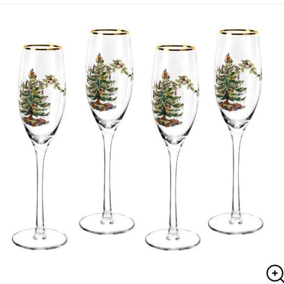 NIB Spode Christmas Tree Champagne Flutes Glasses 8.45 oz Set of 4 Holiday Gift - Picture 1 of 11